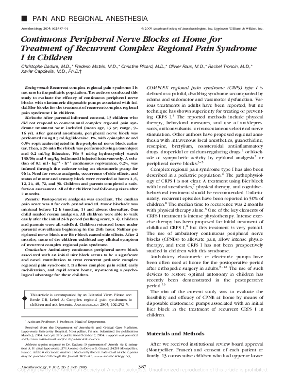 (PDF) Continuous Peripheral Nerve Blocks at Home for Treatment of ...