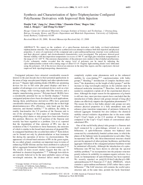 (PDF) Synthesis and Characterization of Spiro-Triphenylamine Configured ...