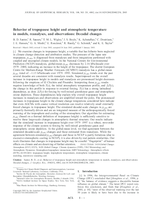 (PDF) Behavior of tropopause height and atmospheric temperature in ...