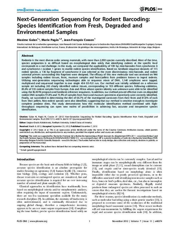(PDF) Next-Generation Sequencing for Rodent Barcoding: Species ...