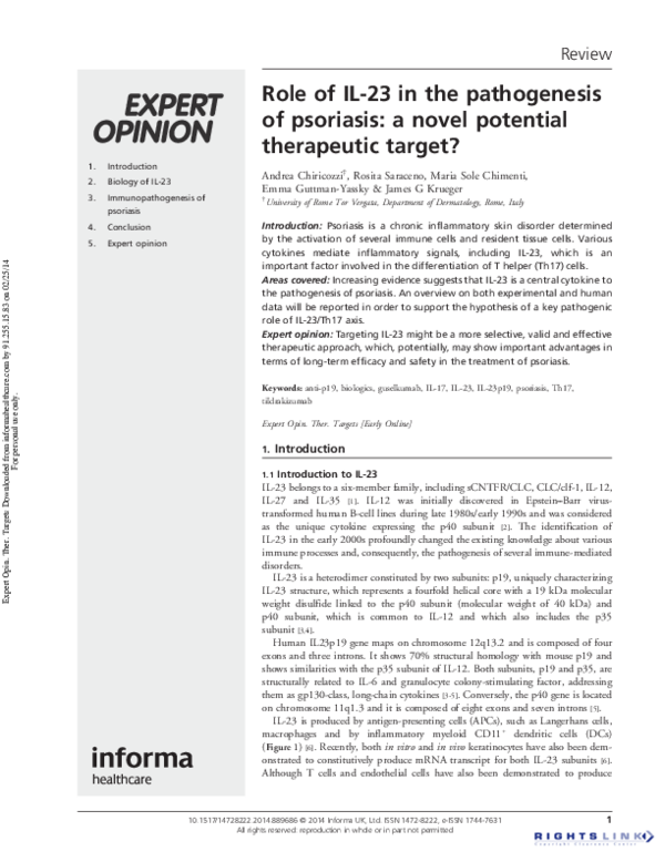 (PDF) Role of IL-23 in the pathogenesis of psoriasis: a novel potential ...