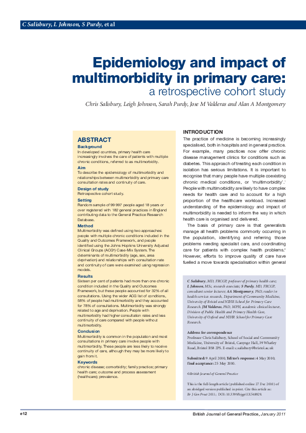 (PDF) Epidemiology and impact of multimorbidity in primary care: a ...