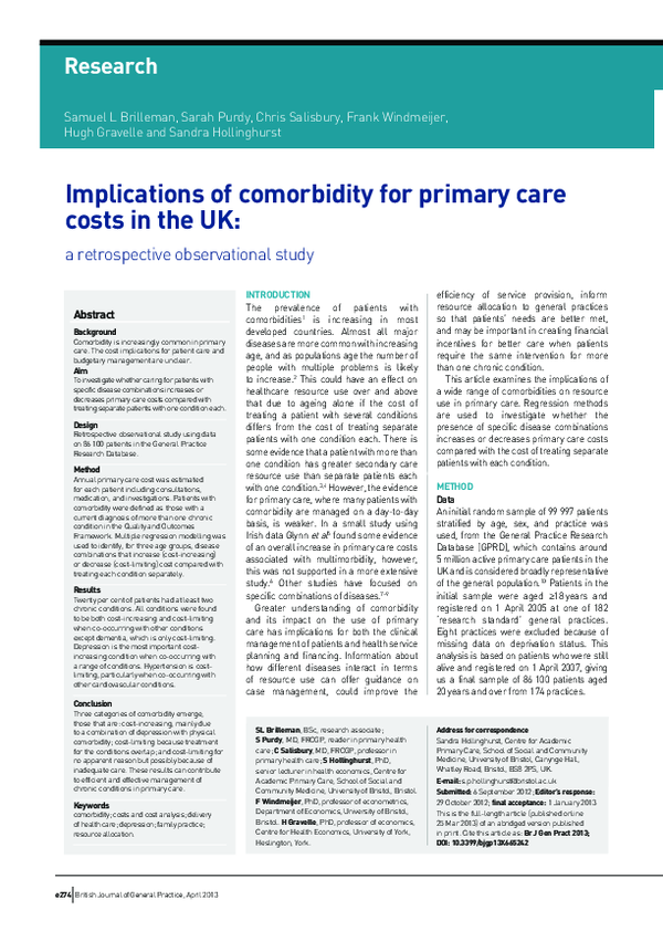 (PDF) Implications of comorbidity for primary care costs in the UK: a ...