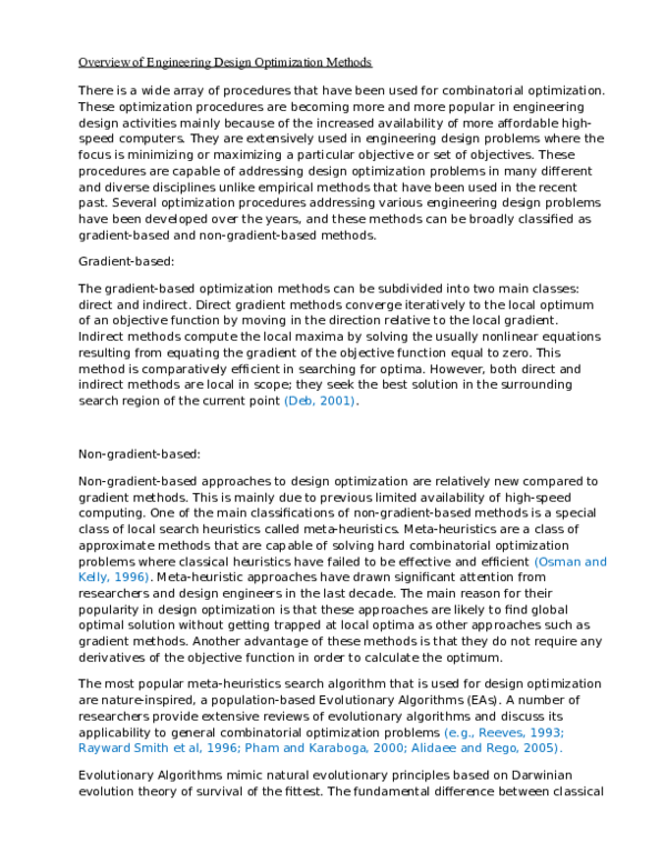 (DOC) Overview of Engineering Design Optimization Methods