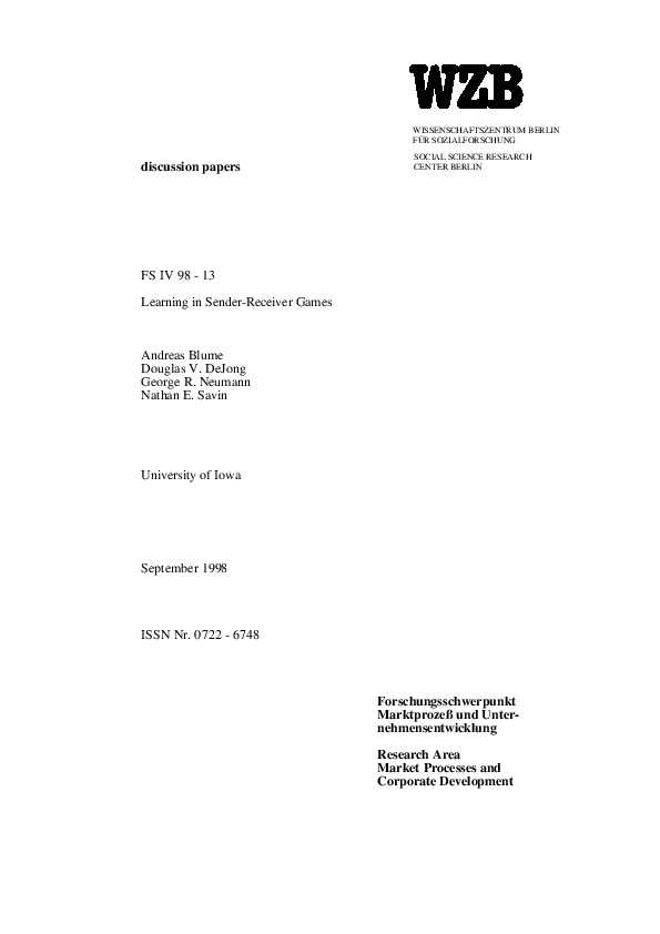 (PDF) Learning in senderreceiver games Neumann Academia.edu