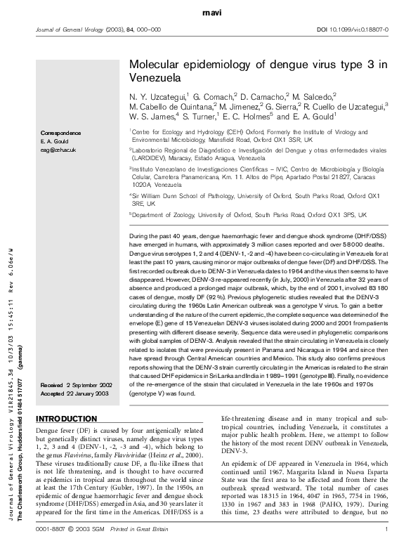 (PDF) Molecular epidemiology of dengue virus type 3 in Northern South ...