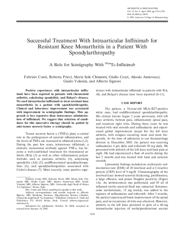 (PDF) Successful treatment with intraarticular infliximab