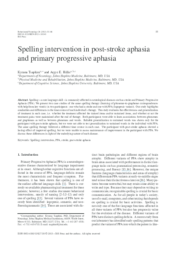 (PDF) Patterns of breakdown in spelling in primary progressive aphasia