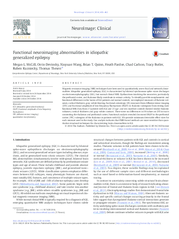 (PDF) Functional neuroimaging abnormalities in idiopathic generalized ...