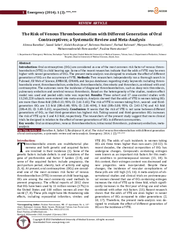 (PDF) The Risk of Venous Thromboembolism with Different Generation of