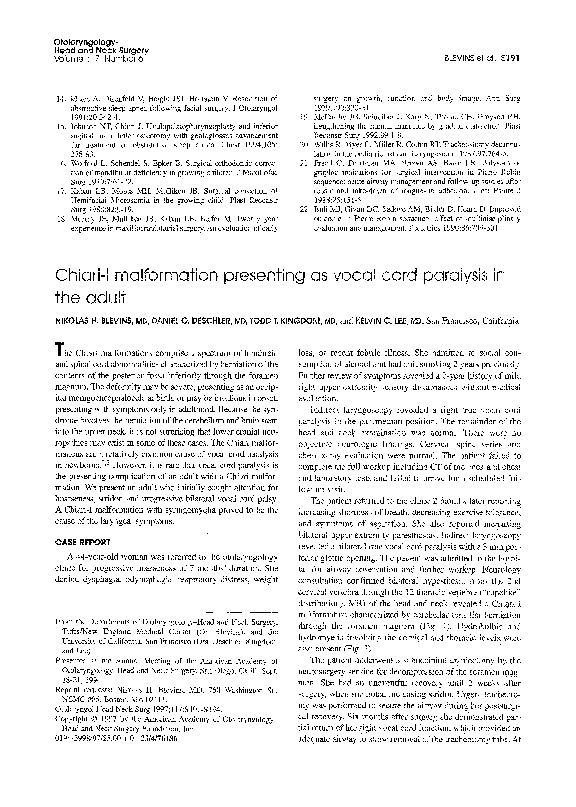 (PDF) Chiari-I malformation presenting as vocal cord paralysis in the adult
