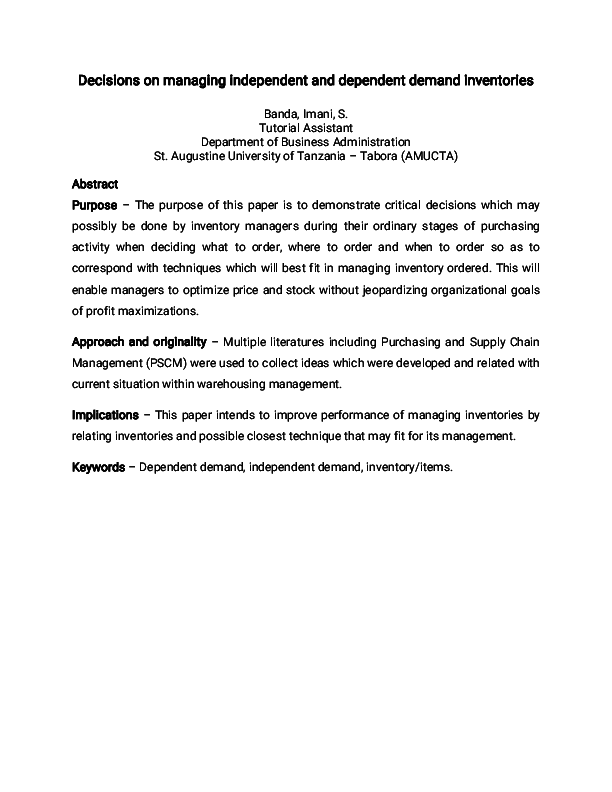(PDF) Decisions on managing independent and dependent demand inventories