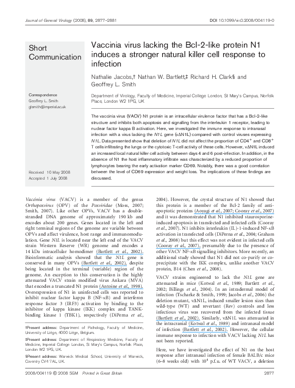 (PDF) Vaccinia virus lacking the Bcl-2-like protein N1 induces a ...
