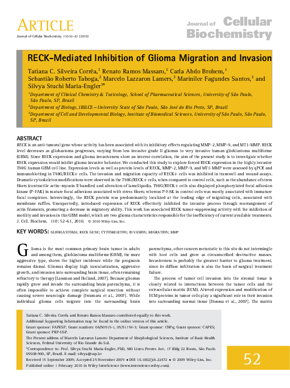 (PDF) RECK-mediated inhibition of glioma migration and invasion
