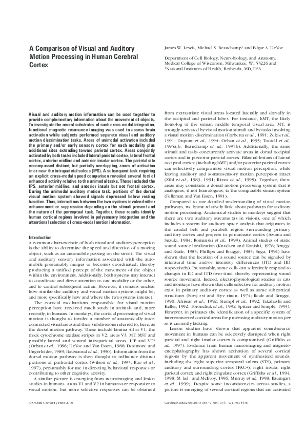 (PDF) A Comparison of Visual and Auditory Motion Processing in Human ...