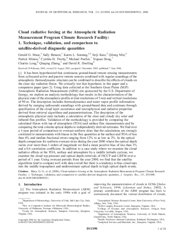 (PDF) Cloud radiative forcing at the Atmospheric Radiation Measurement ...