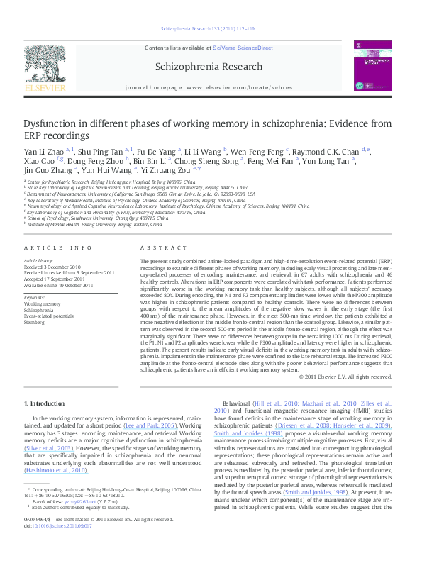 (PDF) Dysfunction in different phases of working memory in ...