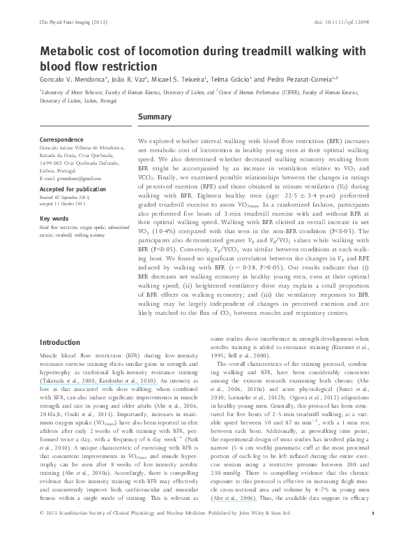 (PDF) Metabolic cost of during treadmill walking with blood