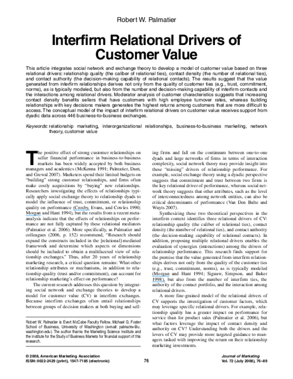 (PDF) Interfirm Relational Drivers of Customer Value