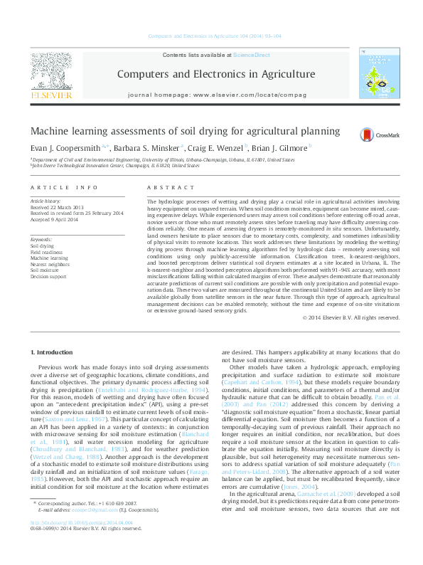 (PDF) Machine learning assessments of soil drying for agricultural planning