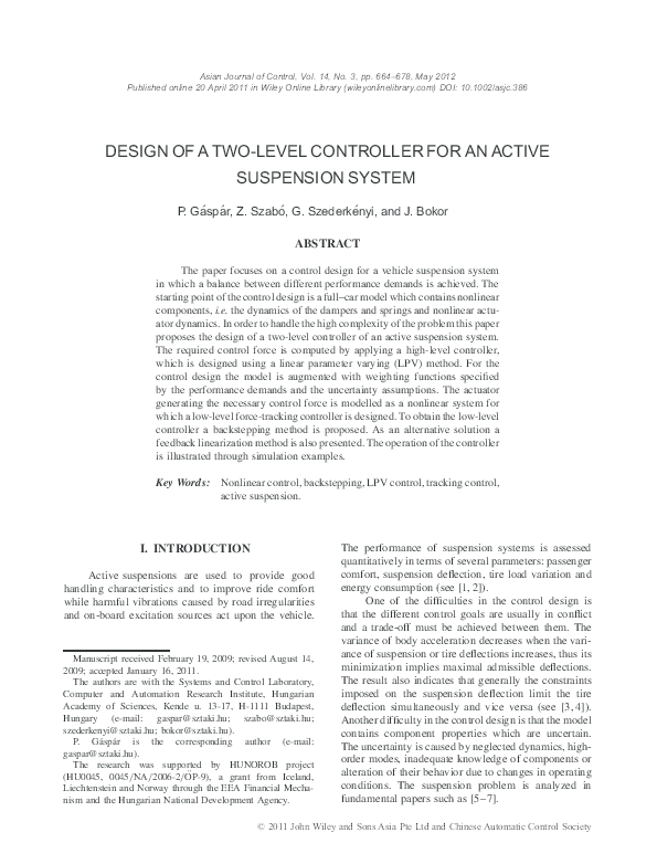 (PDF) Design of a two-level controller for an active suspension system