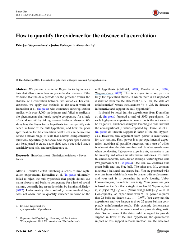 (PDF) How to quantify the evidence for the absence of a correlation