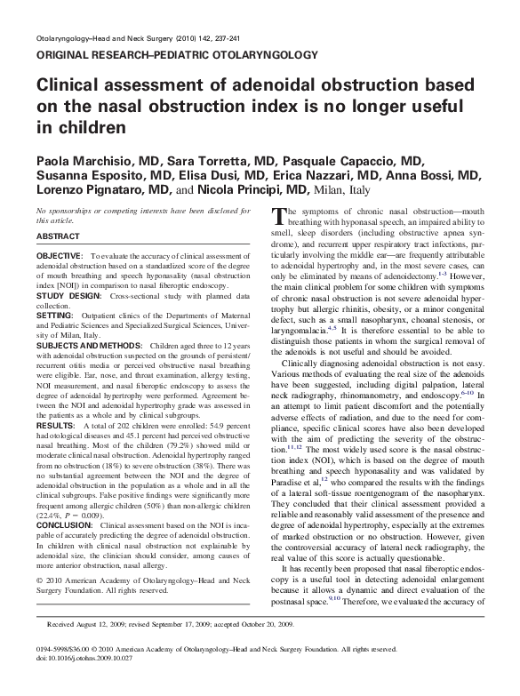 (PDF) Clinical assessment of adenoidal obstruction based on the nasal ...