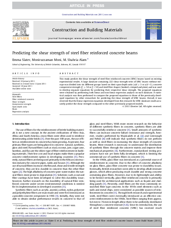 (PDF) Predicting the shear strength of steel fiber reinforced concrete ...