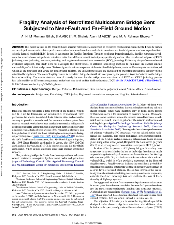 (PDF) Fragility Analysis of Retrofitted Multicolumn Bridge Bent ...