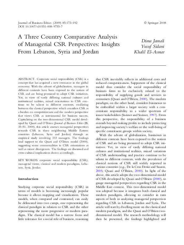 (PDF) A Three Country Comparative Analysis of Managerial CSR ...