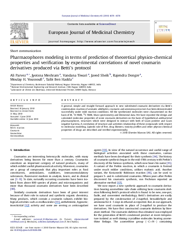 (PDF) Pharmacophores modeling in terms of prediction of theoretical ...