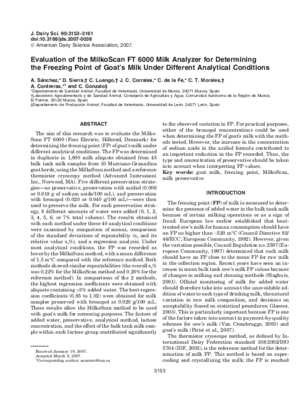 (PDF) Evaluation of the MilkoScan FT 6000 Milk Analyzer for Determining ...