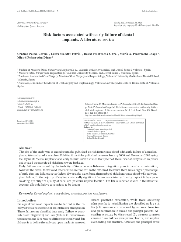 (PDF) Risk factors associated with early failure of dental implants. A ...