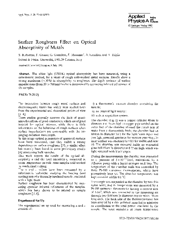 (PDF) Surface roughness effect on optical absorptivity of metals