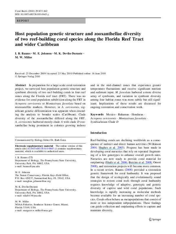 (PDF) Host population genetic structure and zooxanthellae diversity of ...