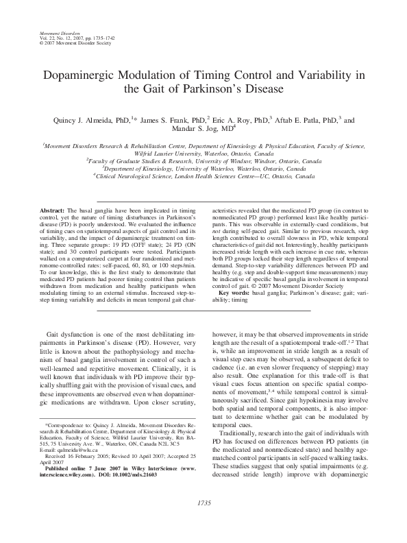 (PDF) Dopaminergic modulation of timing control and variability in the ...