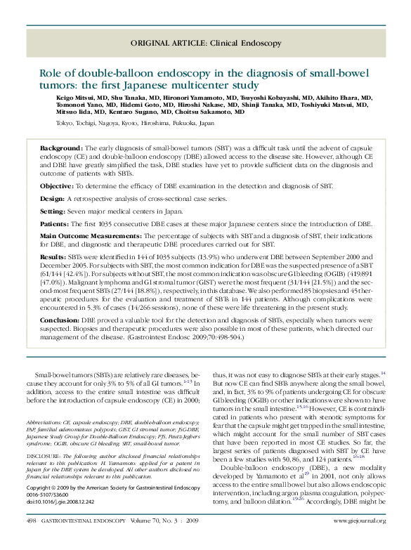 (PDF) Role of double-balloon endoscopy in the diagnosis of small-bowel ...