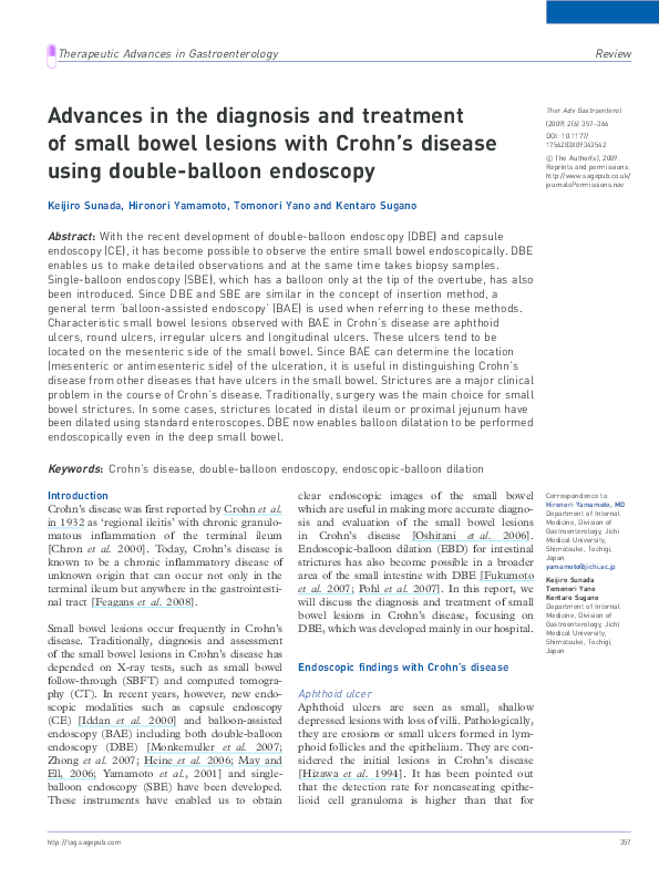 (PDF) Advances in the diagnosis and treatment of small bowel lesions ...