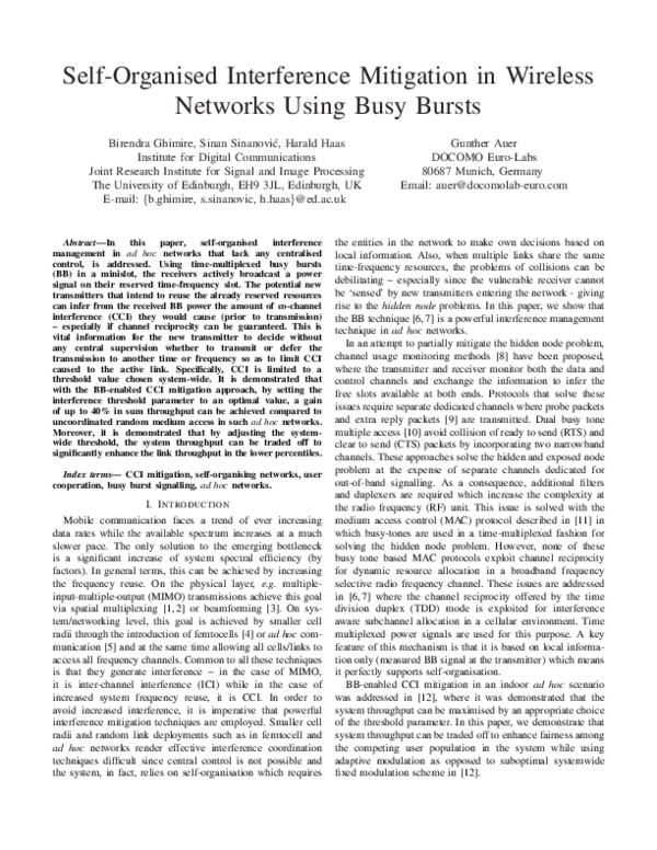 (PDF) Self-organised interference mitigation in wireless networks using ...