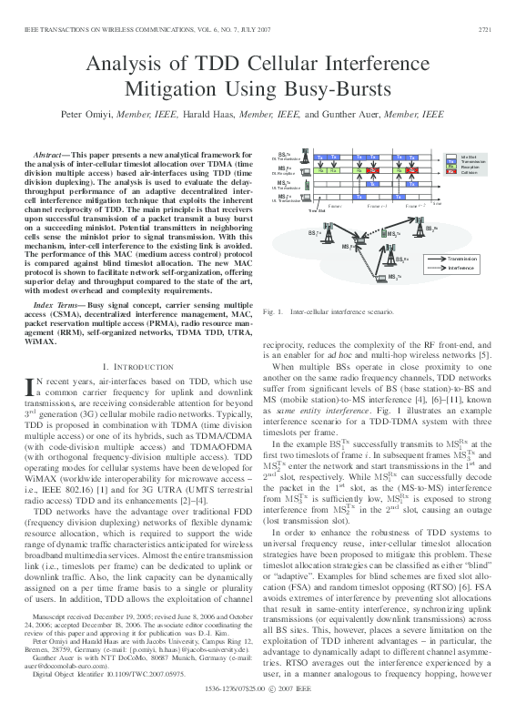 (PDF) Analysis of TDD Cellular Interference Mitigation Using Busy-Bursts