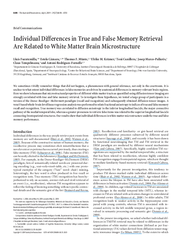 (PDF) Individual Differences in True and False Memory Retrieval Are ...