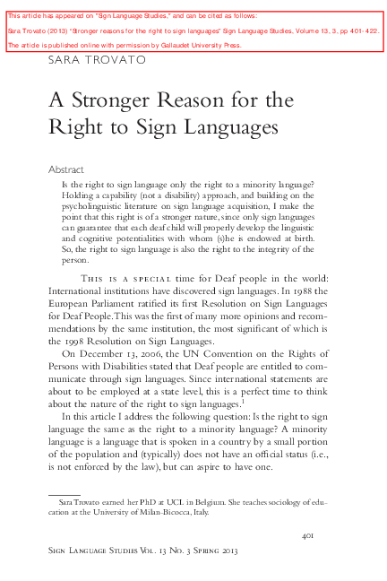 (PDF) A Stronger Reason for the Right to Sign Languages