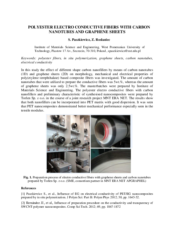 (PDF) Polyester Electro Conductive Fibers with Carbon Nanotubes and ...