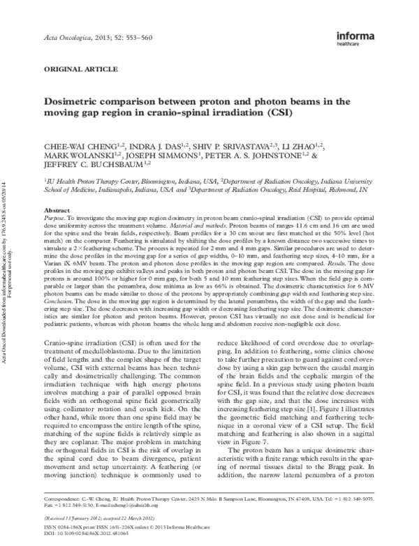 (PDF) Dosimetric comparison between proton and photon beams in the ...