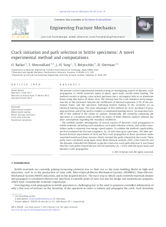 (PDF) Crack initiation and path selection in brittle specimens: A novel ...
