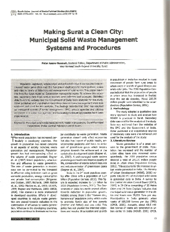 (PDF) MAKING SURAT A CLEAN CITY: MUNICIPAL SOLID WASTE MANAGEMENT ...