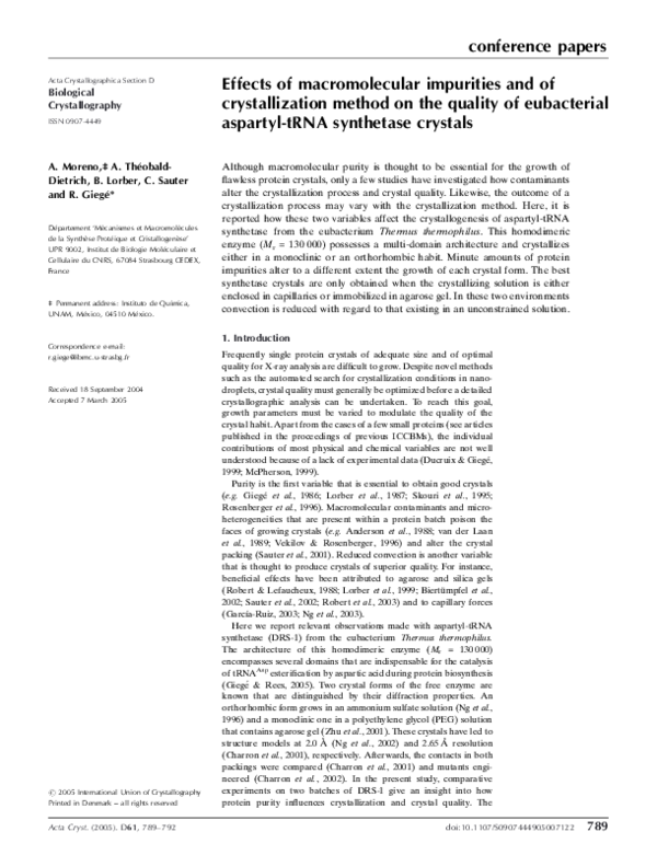 (PDF) Effects of macromolecular impurities and of crystallization ...