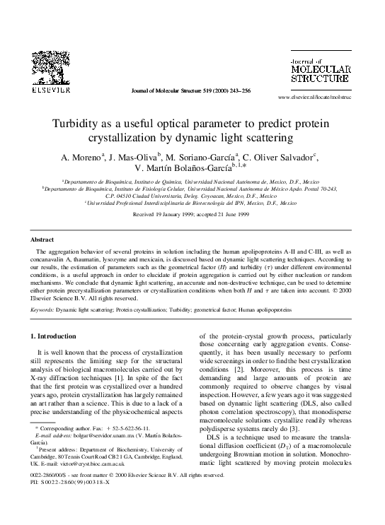(PDF) Turbidity as a useful optical parameter to predict protein