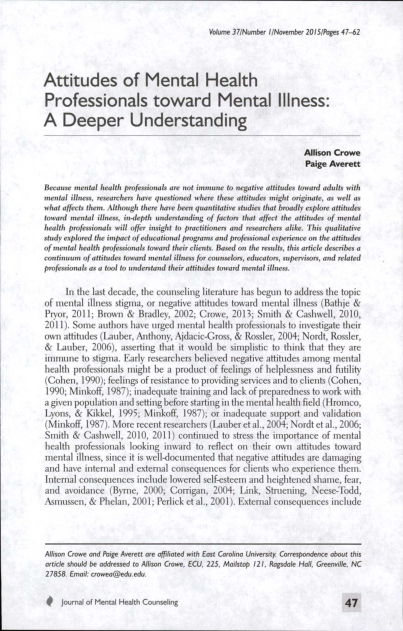 (PDF) Attitudes of Mental Health Professionals toward Mental Illness: A ...