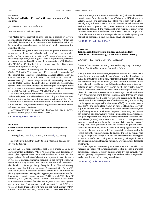 (PDF) Lethal and sublethal effects of methylmercury to zebrafish embryos